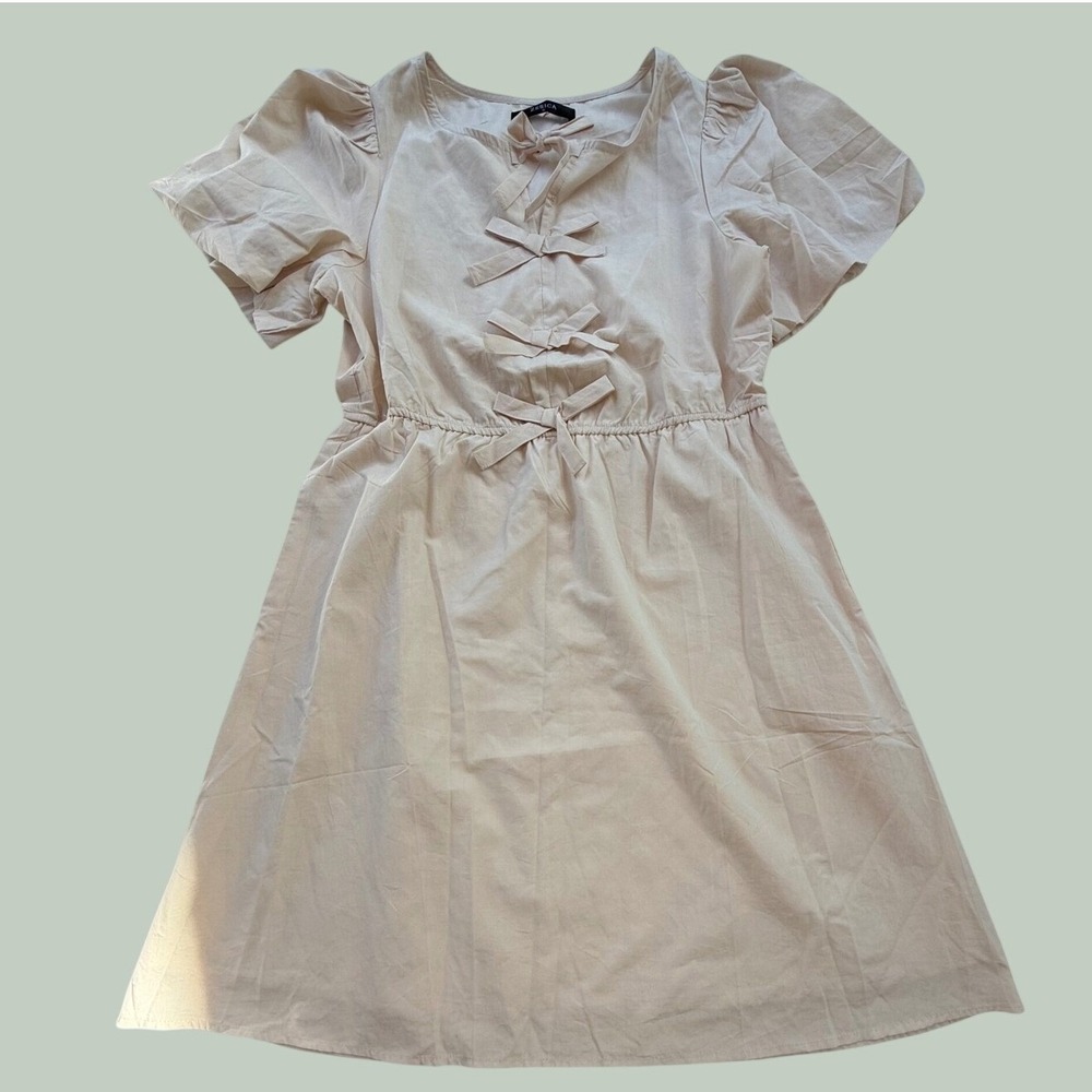 Zesica Womens Peach Pink Short Sleeve Elastic Waist Mini Dress Size S